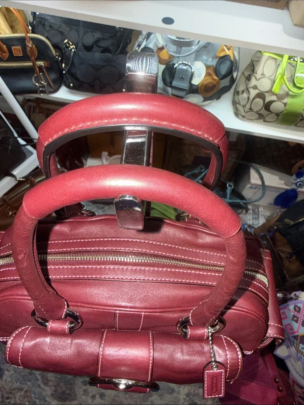Coach Soho Vintage Leather Satchel Bag in RARE Burgundy with SILVER Hardware